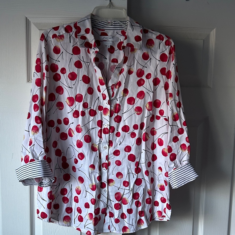 Foxcroft NYC Red Cherry Pattern 3/4 length Shirt
